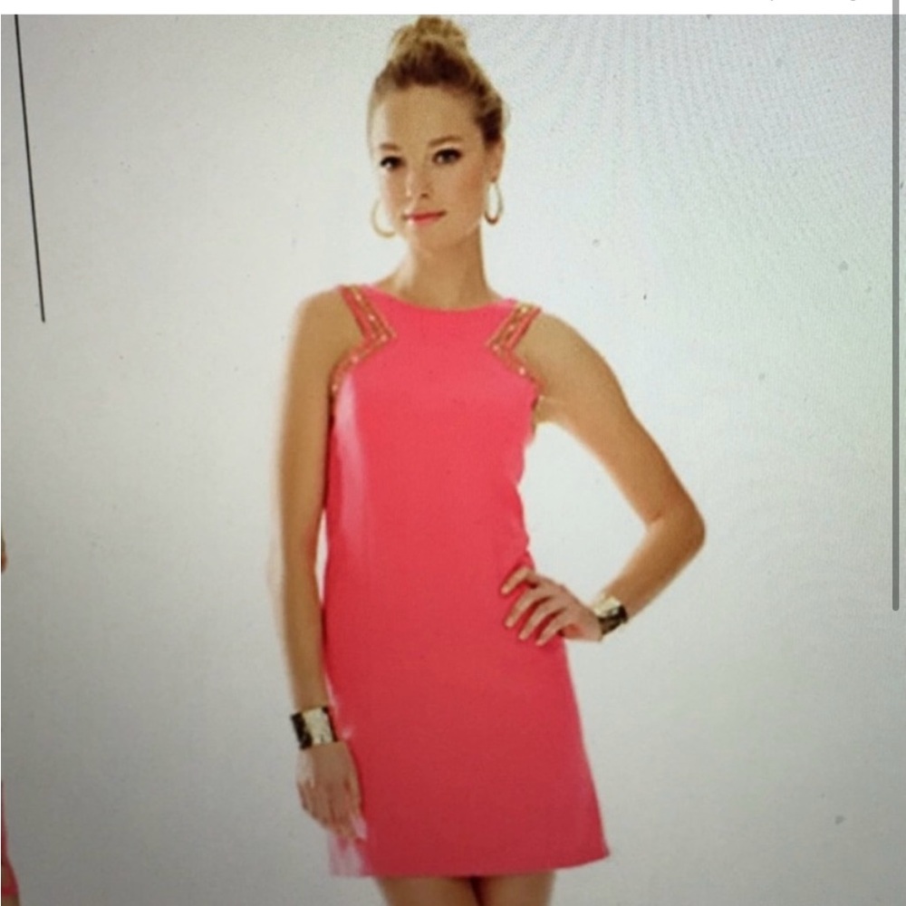 Lilly Pulitzer Pink Sleeveless Shift Dress with Embellished Shoulders